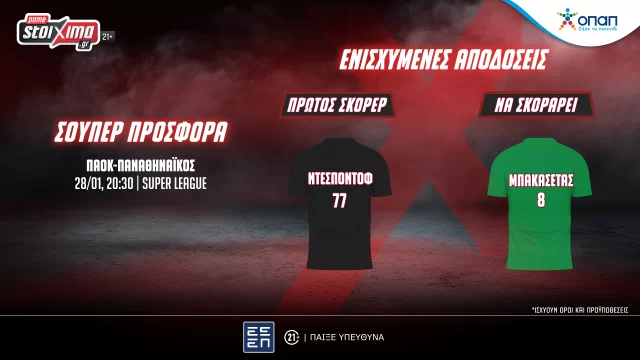 Super League: ΠΑΟΚ-Παναθηναϊκός με σούπερ προσφορά* & ενισχυμένες αποδόσεις στο Pamestoixima.gr! (28/01)